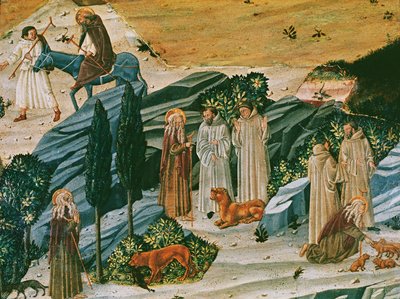 San Gerasimo nel deserto della Tebaide con il leone che ha addomesticato rimuovendo una spina dalla sua zampa, c.1440 da Tuscan School